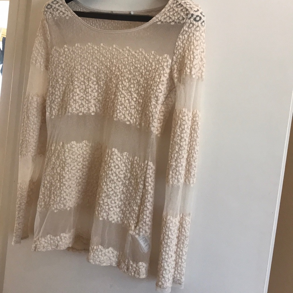 See through beige long sleeve top